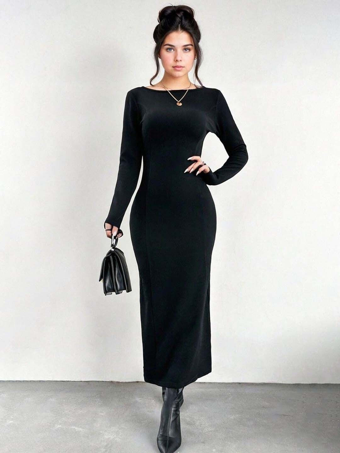 KOTTY Women's Solid Kuroi Black Stylish Dress