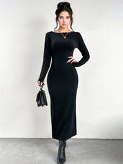 KOTTY Women's Solid Kuroi Black Stylish Dress