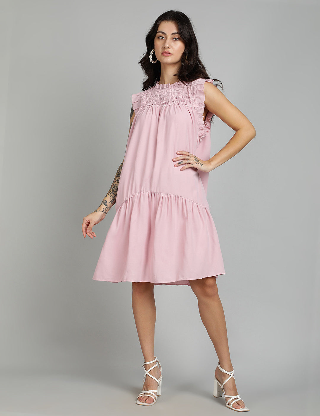 KOTTY Women's Solid Sleeveless Knee Length Dress