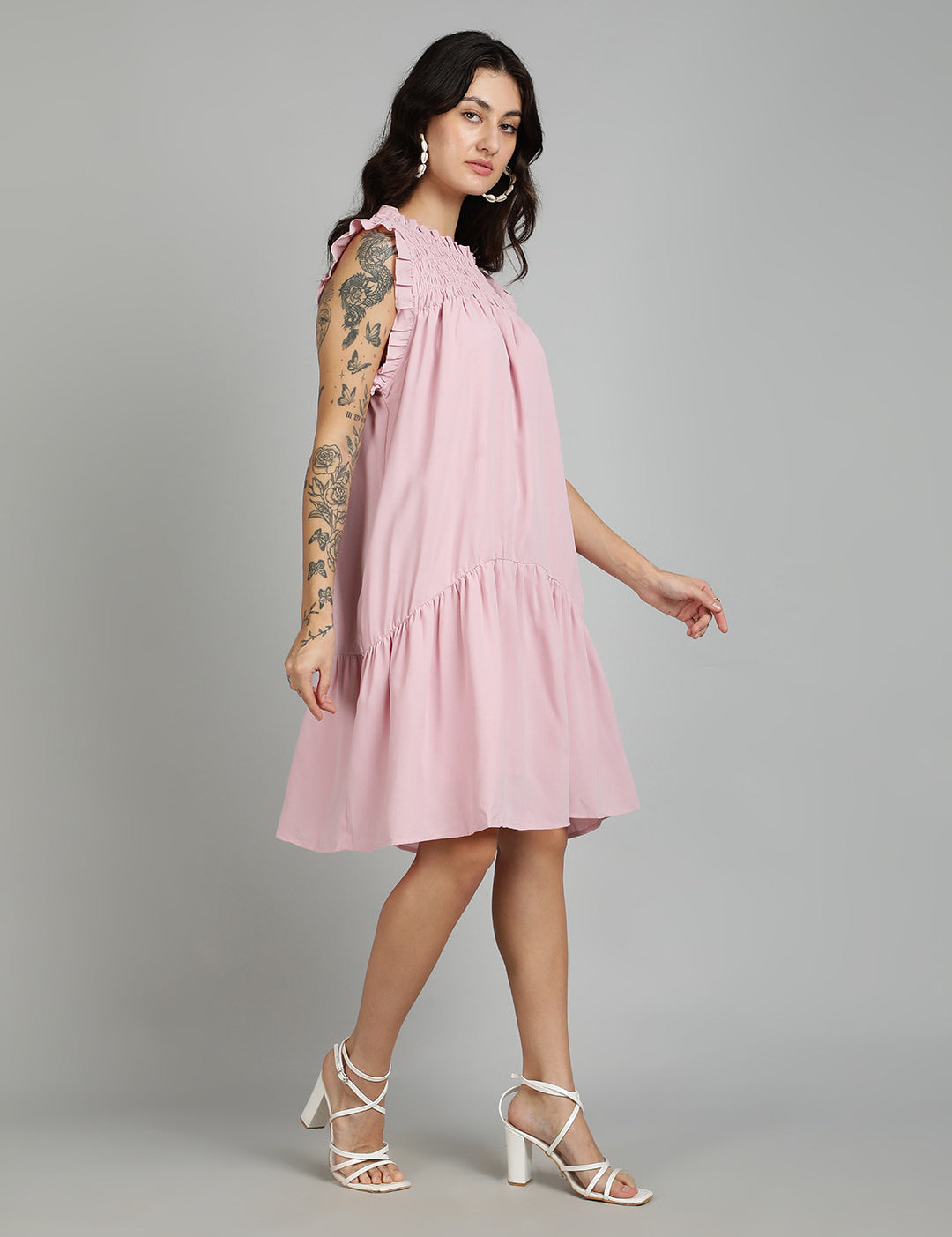 KOTTY Women's Solid Sleeveless Knee Length Dress