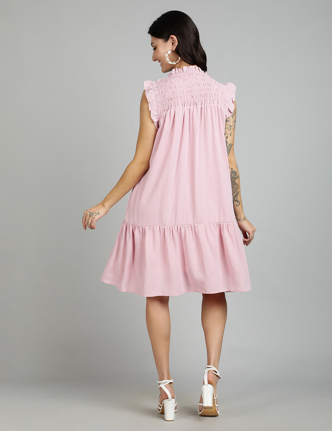 KOTTY Women's Solid Sleeveless Knee Length Dress