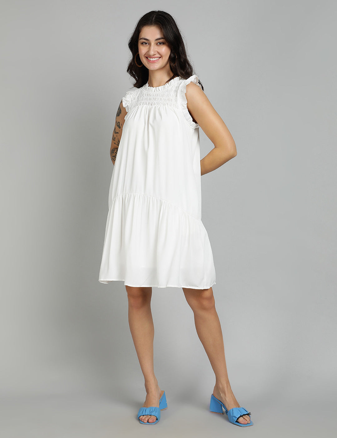 KOTTY Women's Solid Sleeveless Knee Length Dress