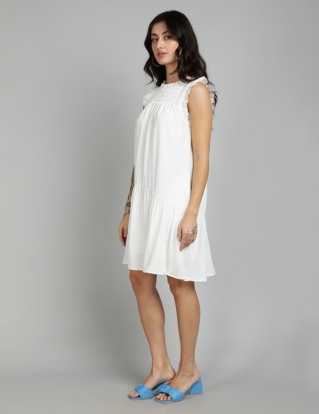 KOTTY Women's Solid Sleeveless Knee Length Dress
