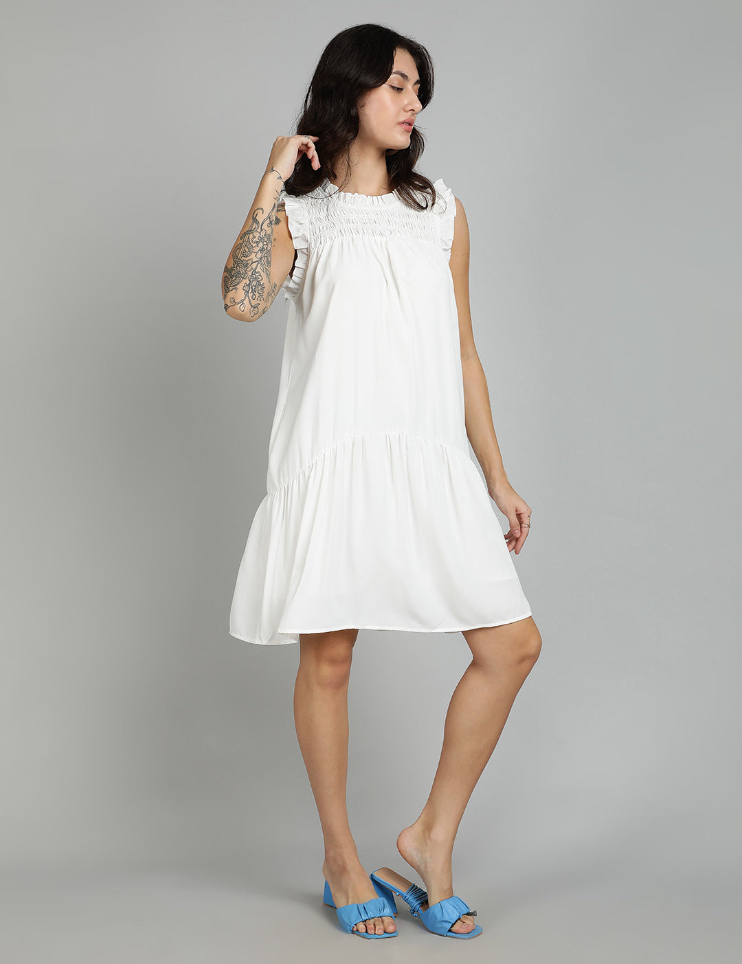 KOTTY Women's Solid Sleeveless Knee Length Dress
