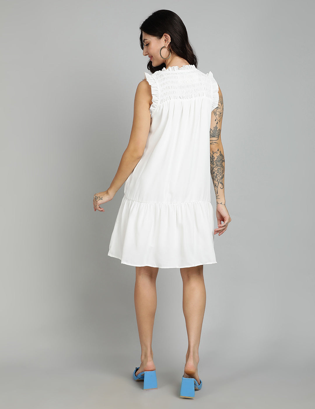 KOTTY Women's Solid Sleeveless Knee Length Dress