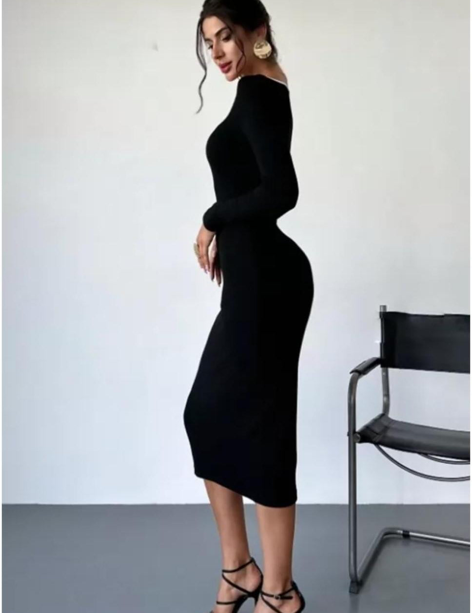 KOTTY Women's Solid Full Sleeve Black Hole Causal Dress 