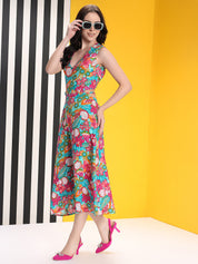 KOTTY Women's Floral Short Sleeve Charcoal Dust Causal Dress 