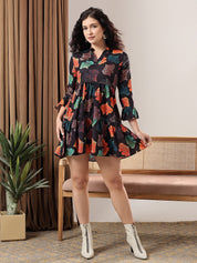 KOTTY Women's Botanic Print 3/4 Sleeve Stout Causal Dress 