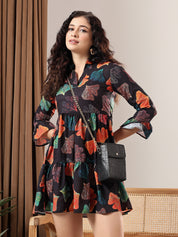 KOTTY Women's Botanic Print 3/4 Sleeve Stout Causal Dress 