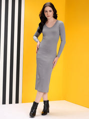 KOTTY Women's Solid Full Sleeve Grey Suit Causal Dress 