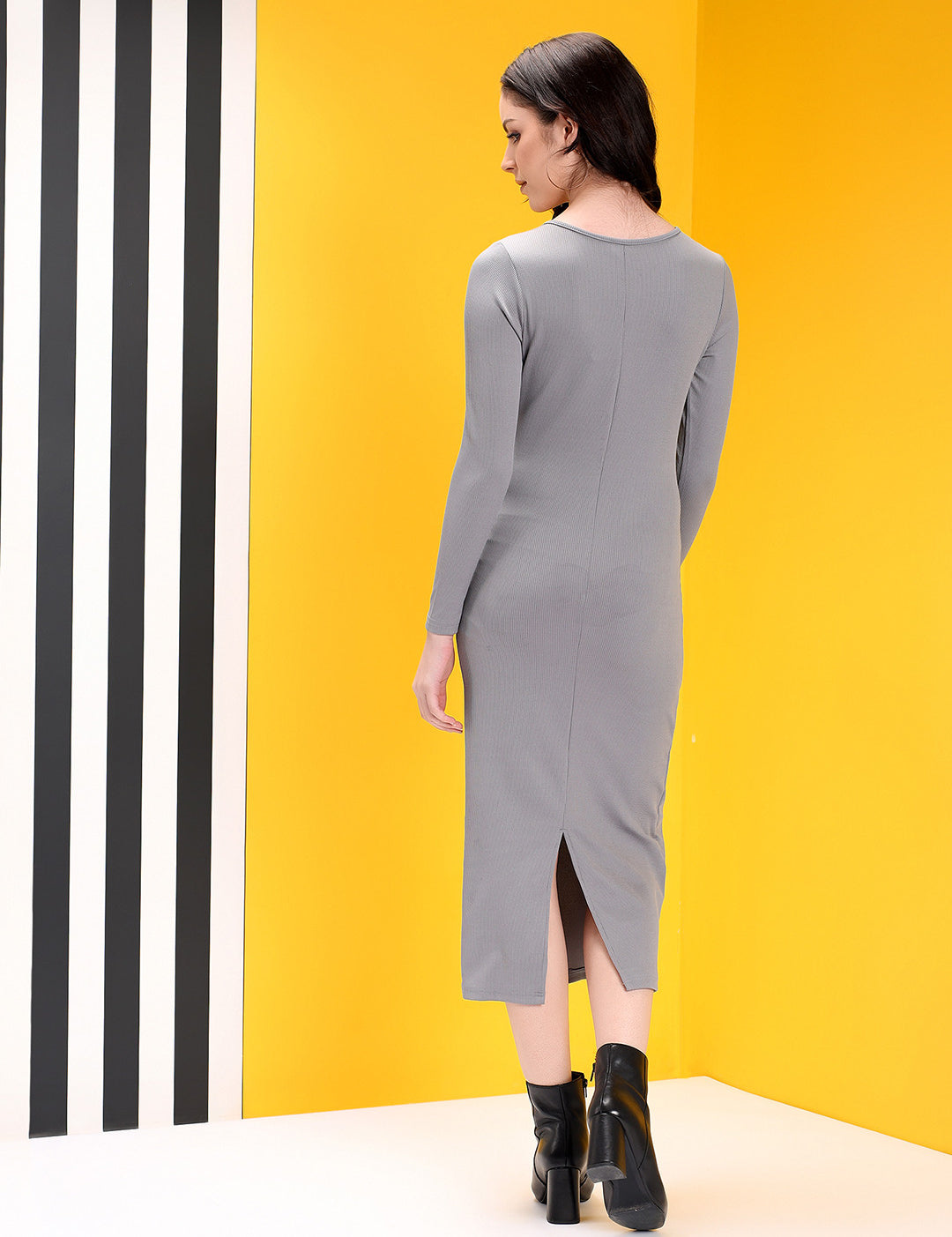 KOTTY Women's Solid Full Sleeve Grey Suit Causal Dress 