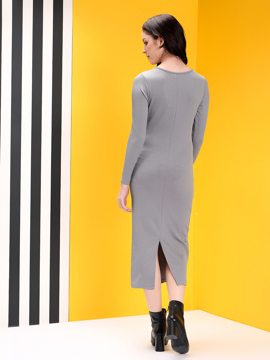 KOTTY Women's Solid Full Sleeve Grey Suit Causal Dress 