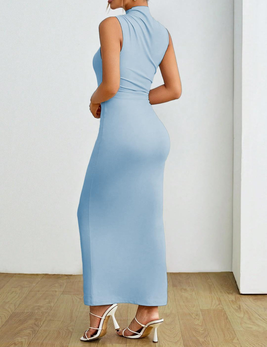 KOTTY Women's Solid Sleeveless Blue Ballerina Causal Dress 