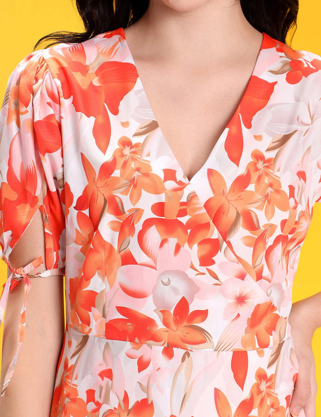 KOTTY Women's Floral Half Sleeve Presidio Peach Causal Dress 