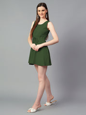 KOTTY Women's Solid Sleeveless Rifle Green Causal Dress 
