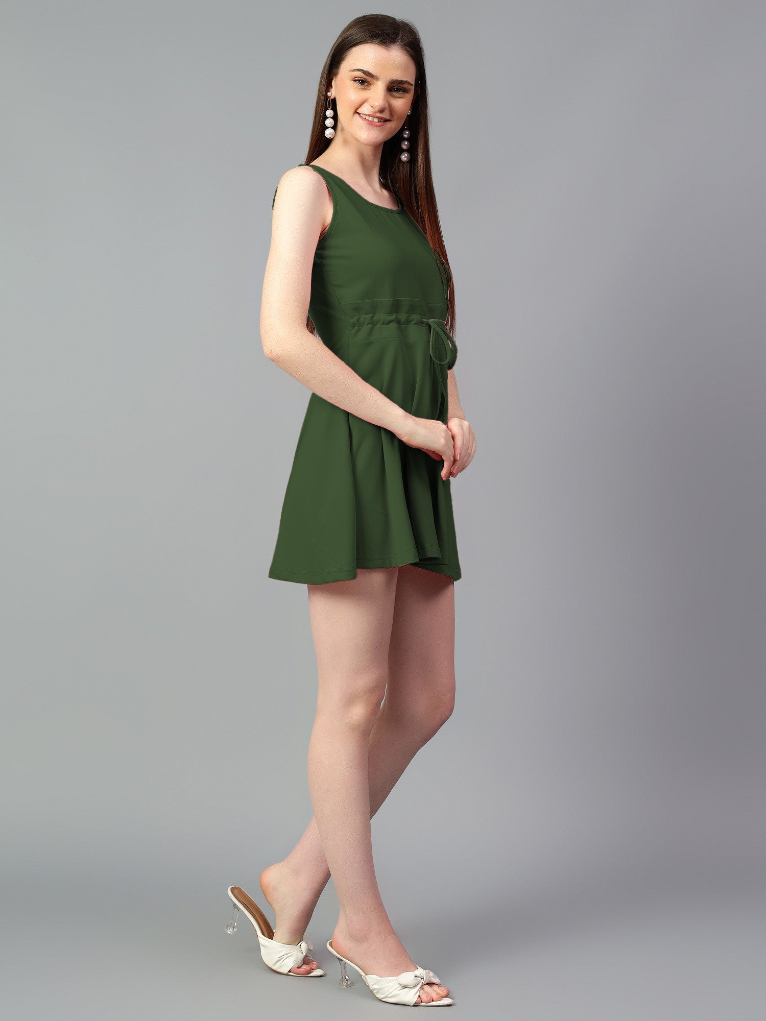 KOTTY Women's Solid Sleeveless Rifle Green Causal Dress 