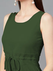 KOTTY Women's Solid Sleeveless Rifle Green Causal Dress 