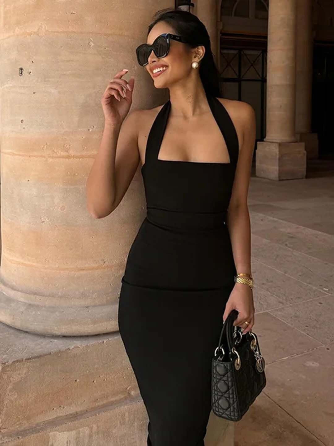 KOTTY Women's Solid Cynical Black Stylish Dress