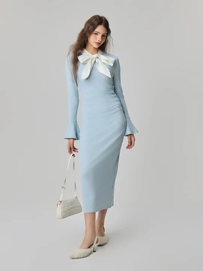 KOTTY Women's Solid Blue Ballerina Stylish Dress
