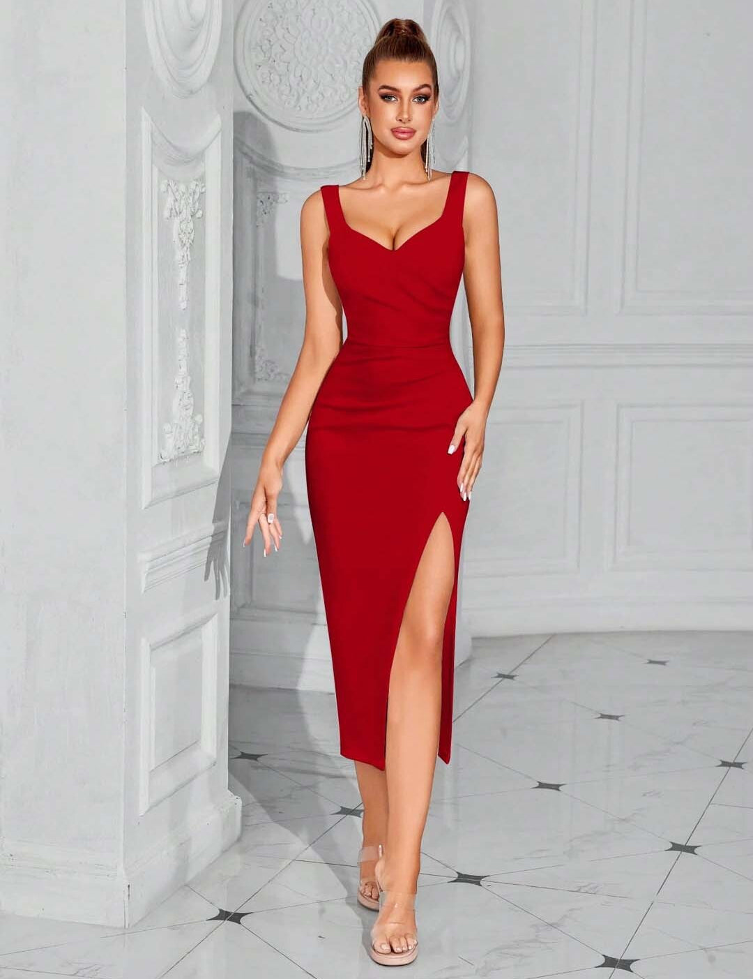 KOTTY Women's Solid Taisha Red Stylish Dress