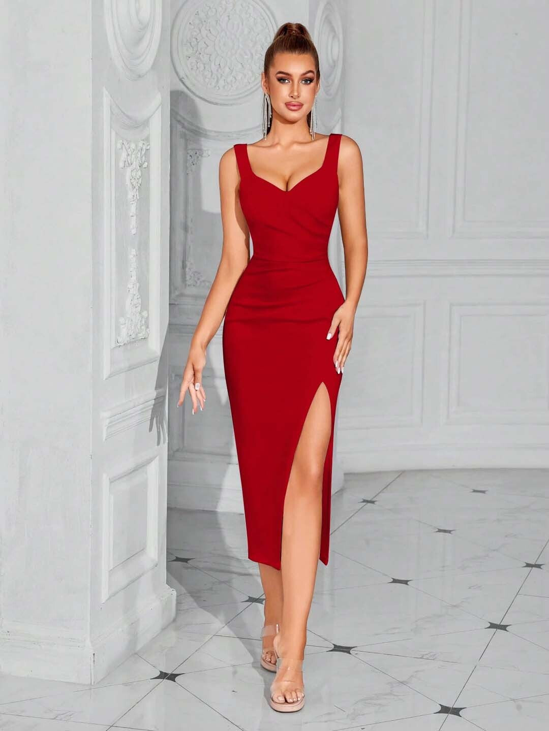 KOTTY Women's Solid Taisha Red Stylish Dress