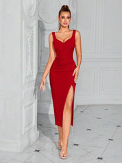 KOTTY Women's Solid Taisha Red Stylish Dress
