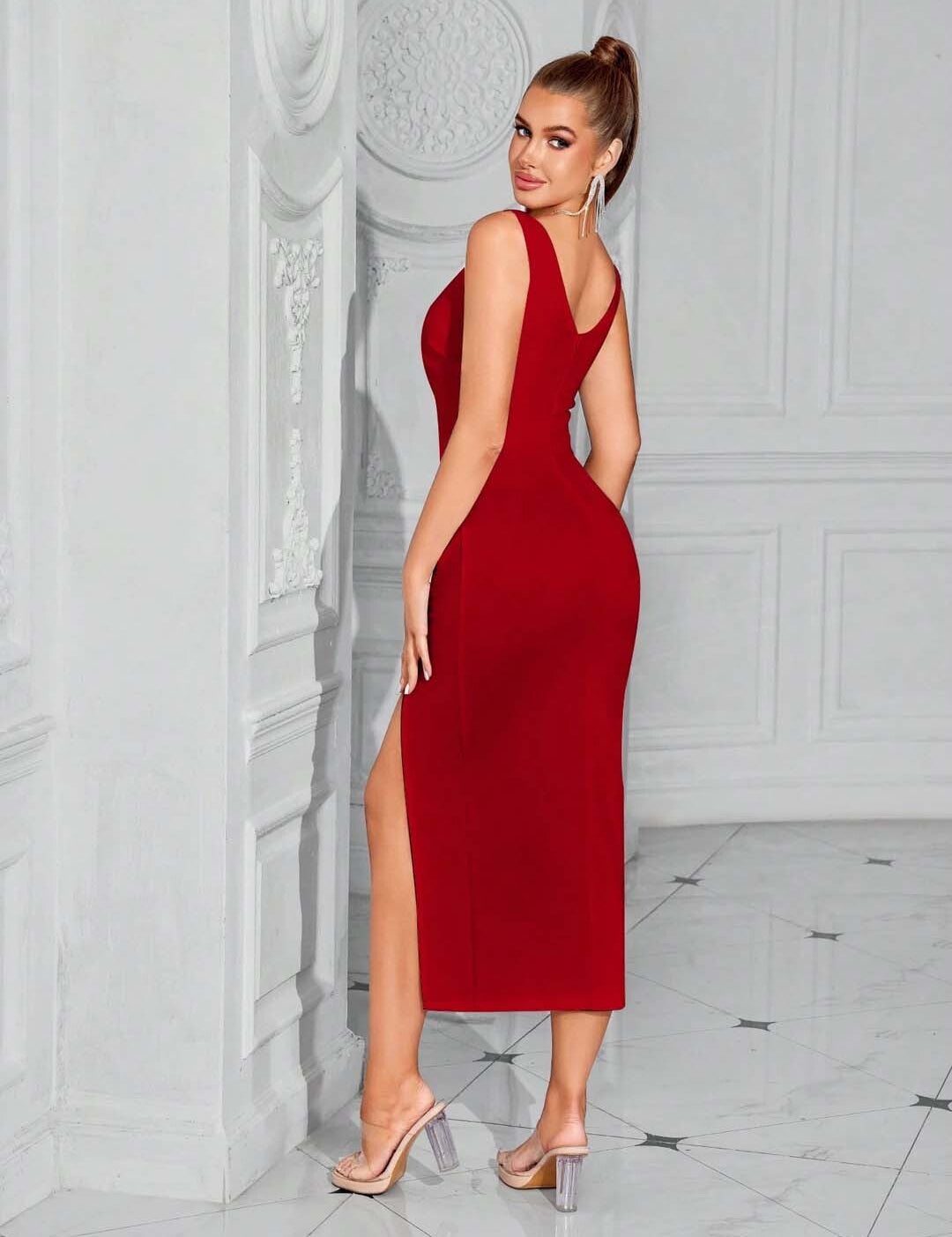 KOTTY Women's Solid Taisha Red Stylish Dress