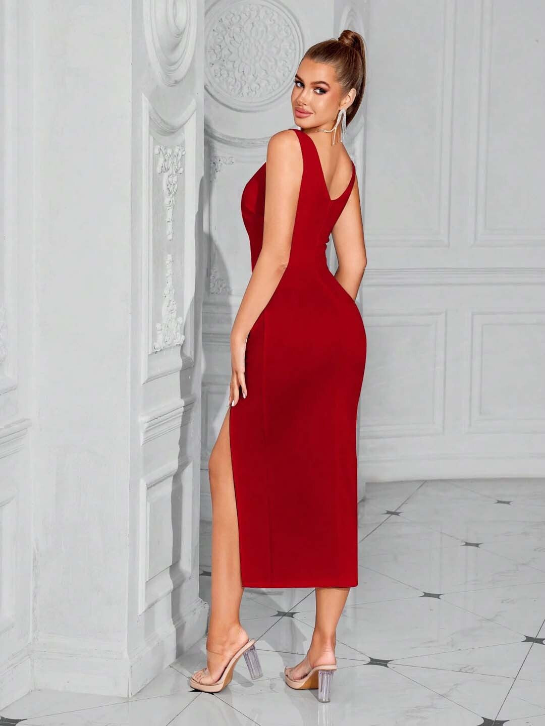 KOTTY Women's Solid Taisha Red Stylish Dress