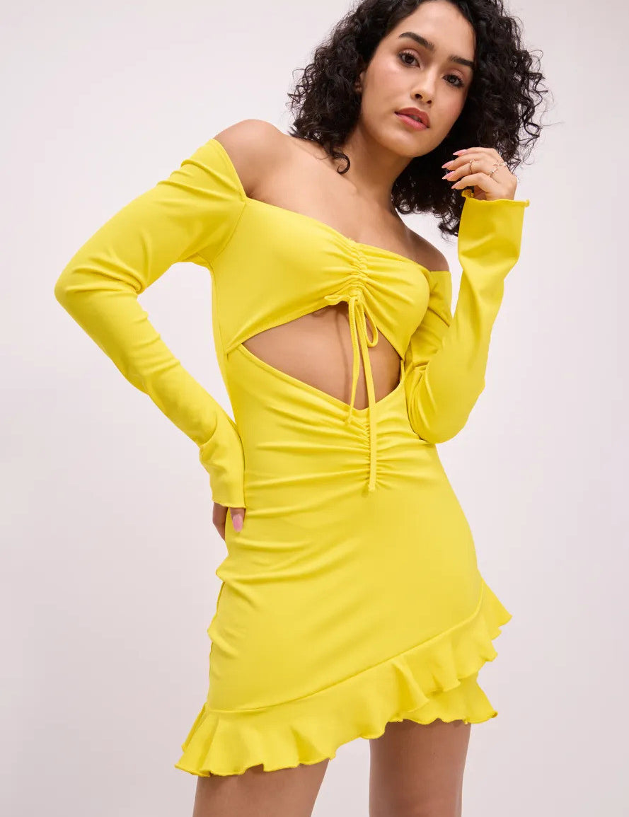 KOTTY Women's Solid Durian Yellow Stylish Dress