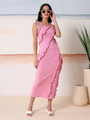 KOTTY Women's Solid Stylish Rozowyi Pink Casual Dress