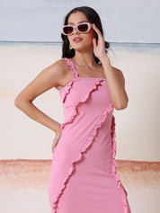 KOTTY Women's Solid Stylish Rozowyi Pink Casual Dress