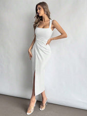 KOTTY Women's Solid Crystal Bell White Stylish Dress