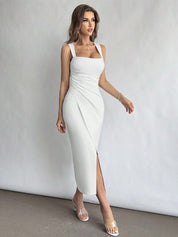 KOTTY Women's Solid Crystal Bell White Stylish Dress
