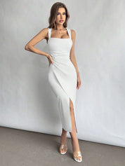 KOTTY Women's Solid Crystal Bell White Stylish Dress