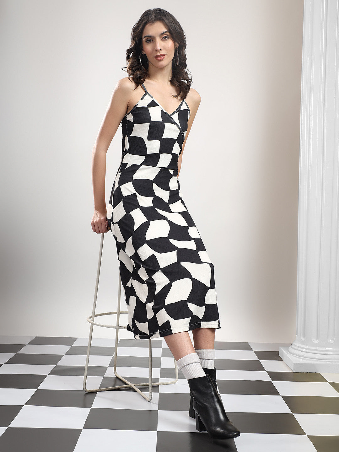 KOTTY Women's Solid Stylish Bluish Black Casual Dress