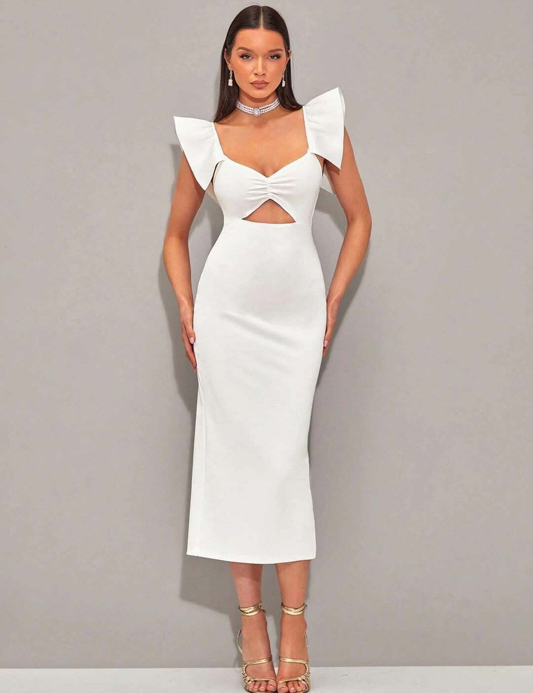 KOTTY Women's Solid Star White Stylish Dress