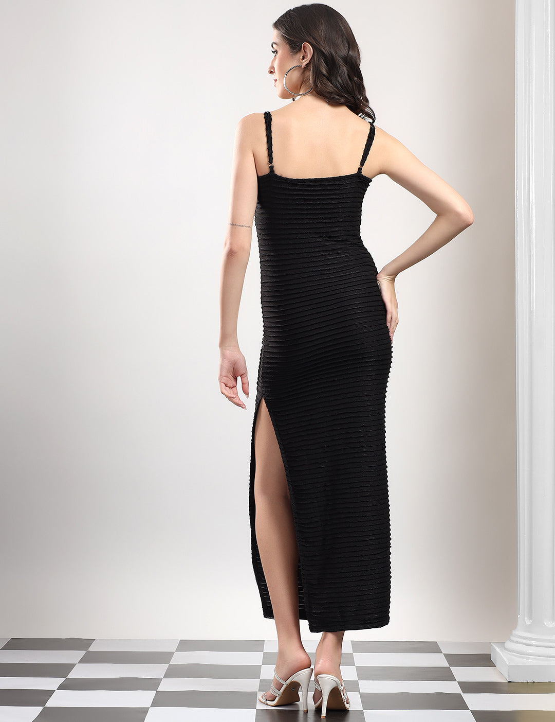 KOTTY Women's Solid Stylish Cynical Black Casual Dress