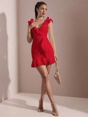 KOTTY Women's Solid Piercing Red Stylish Dress