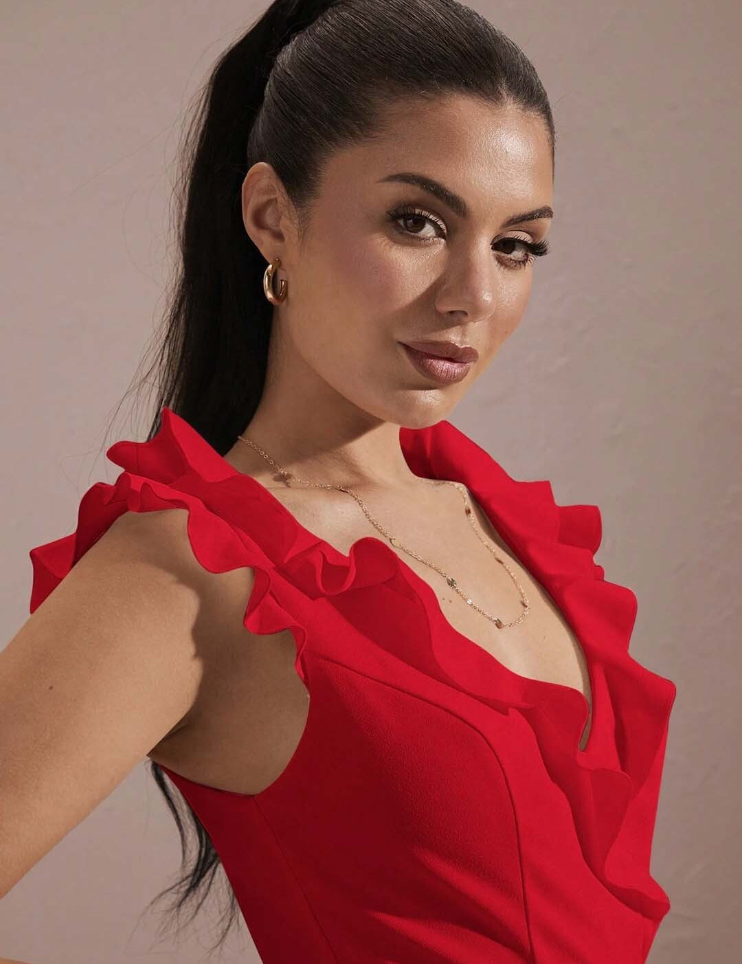 KOTTY Women's Solid Piercing Red Stylish Dress