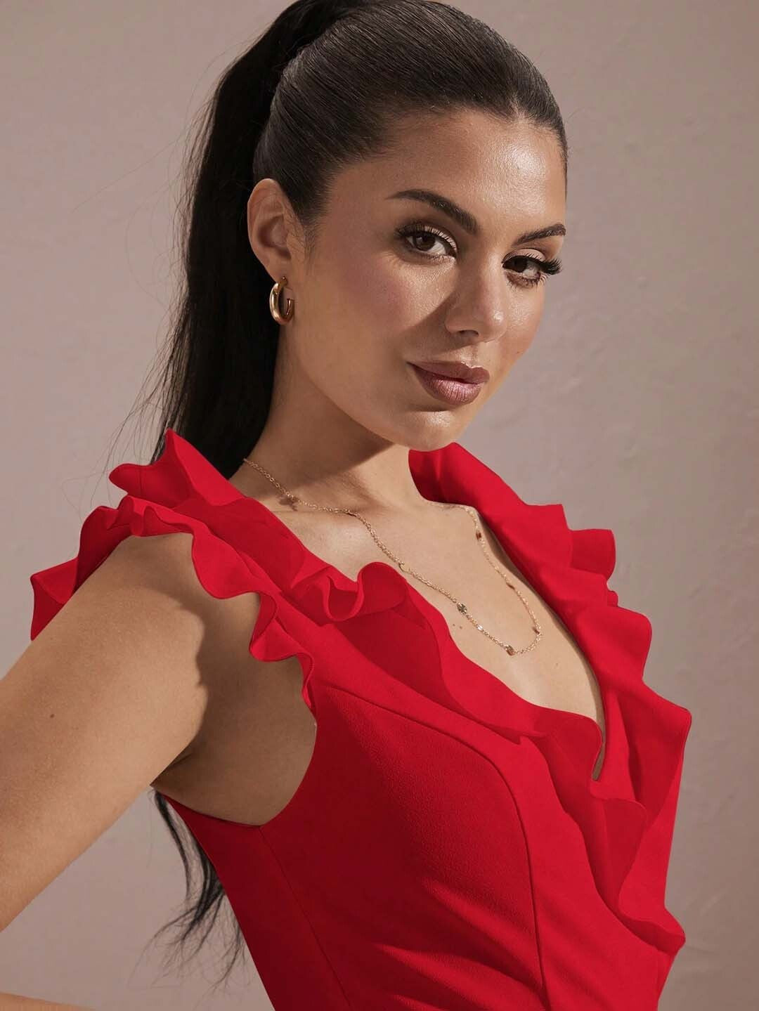 KOTTY Women's Solid Piercing Red Stylish Dress
