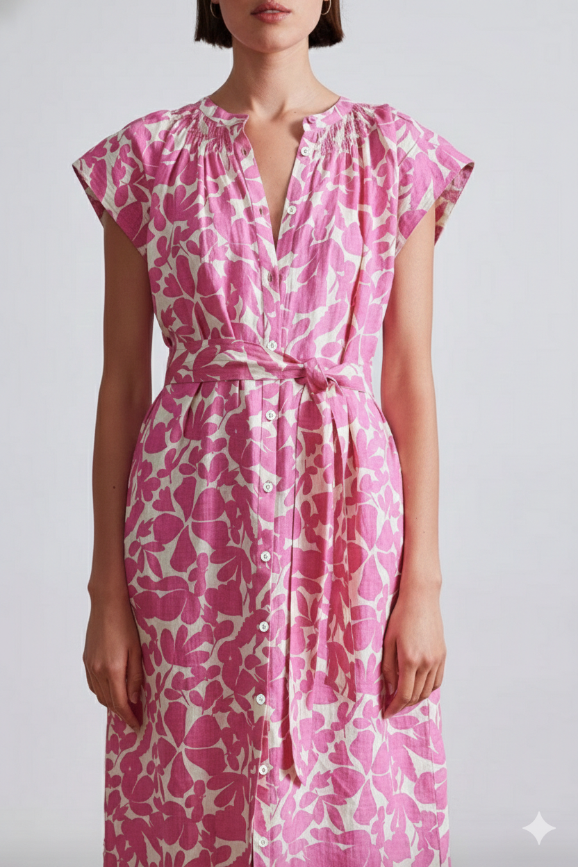 Women’s Pink Floral Print Midi Dress
