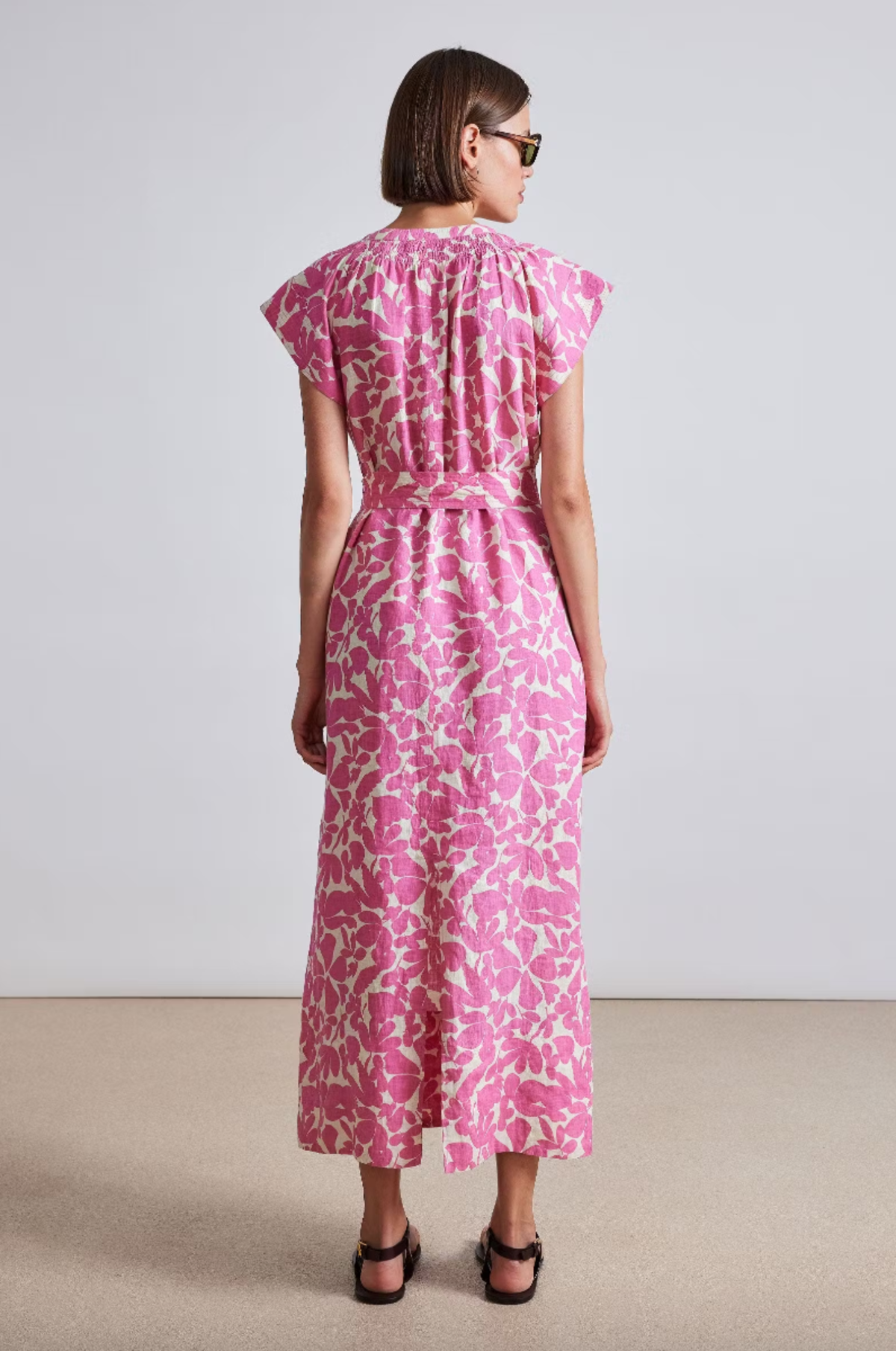 Women’s Pink Floral Print Midi Dress