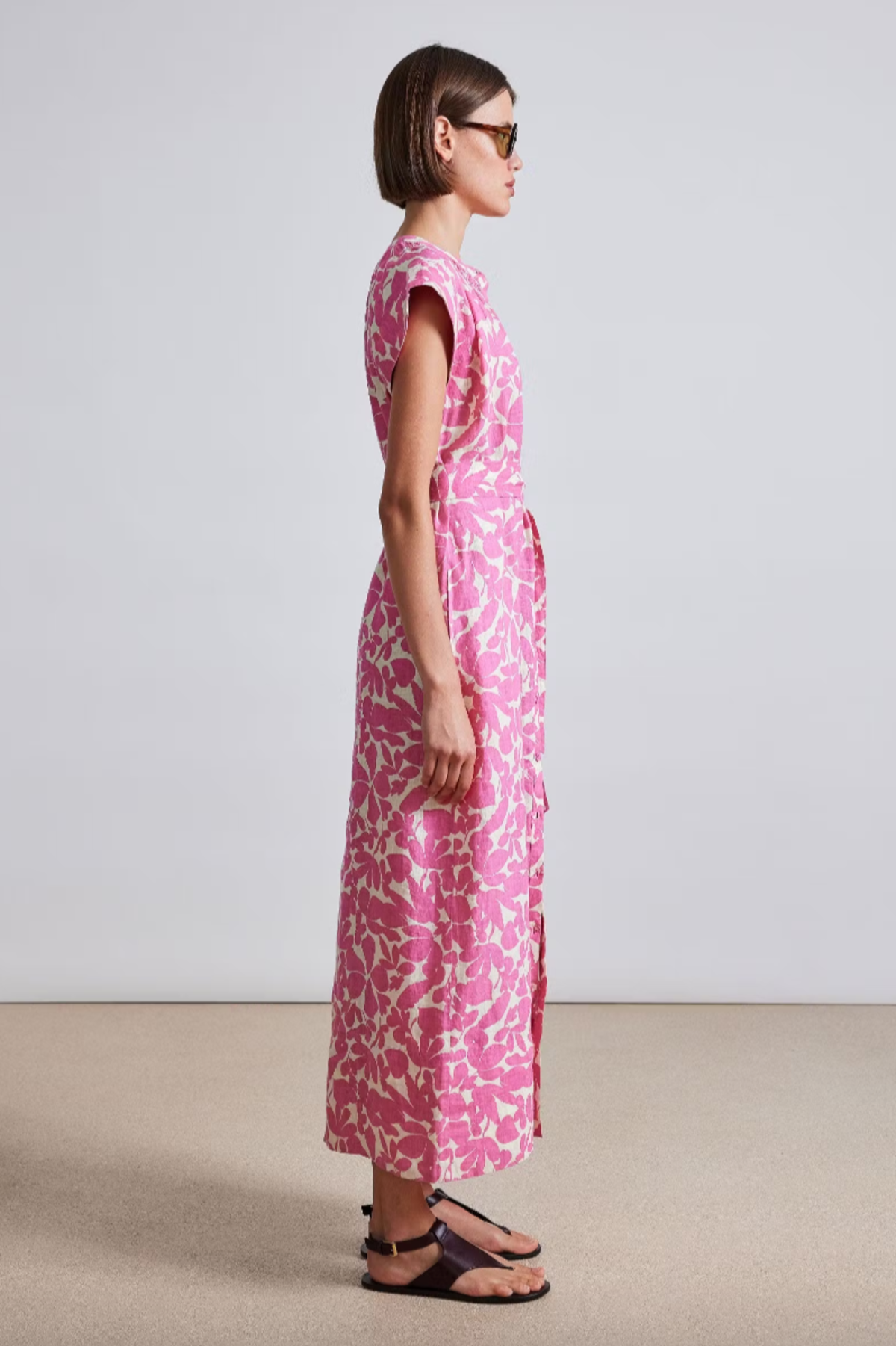 Women’s Pink Floral Print Midi Dress