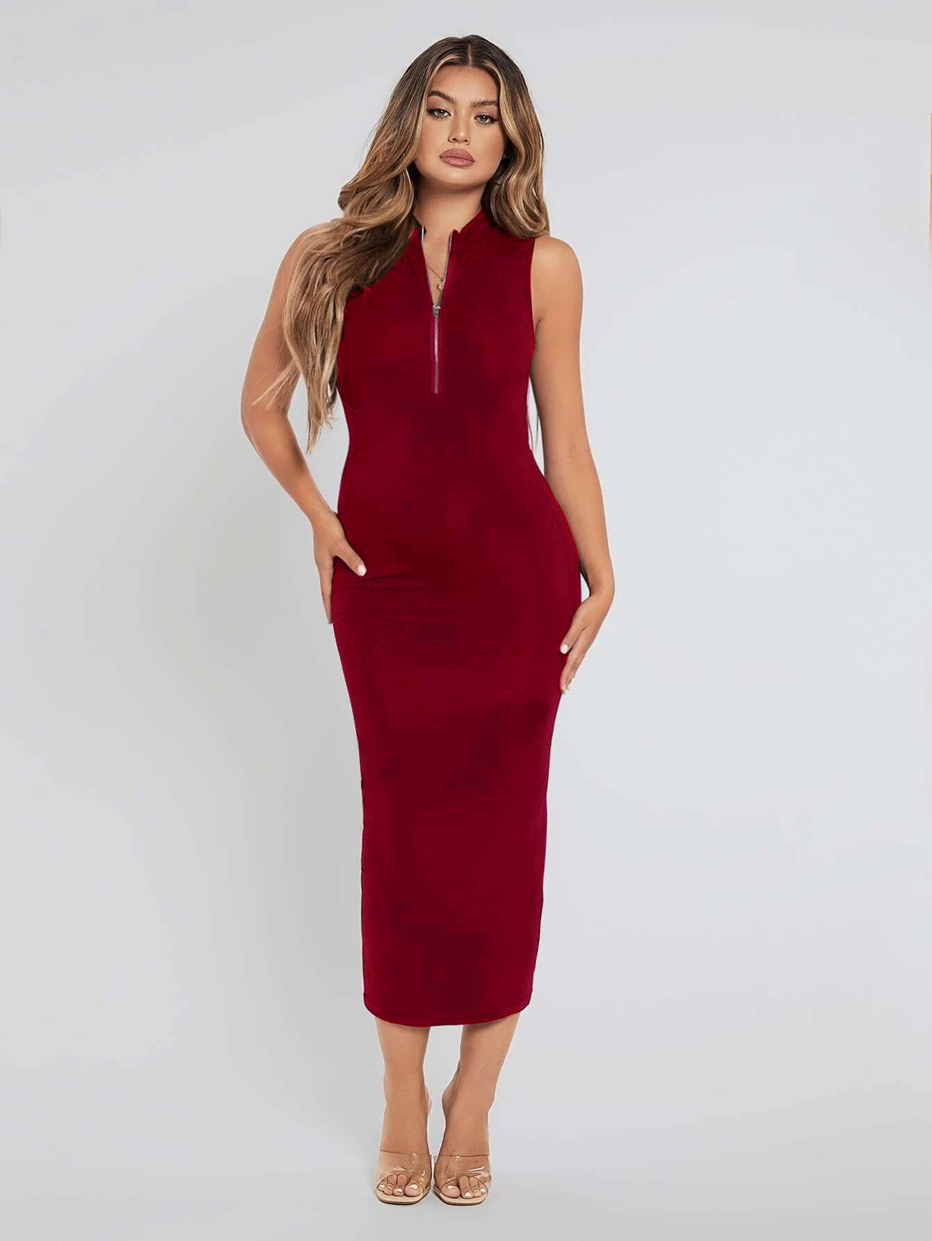 Women Elegant Sleeveless A-Line Party Wear Midi Dress