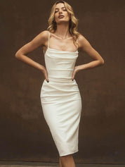 Women’s White Sleeveless Midi Dress Elegant Summer Casual Wear