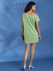 Sage Green Short Sleeve Off Shoulder Mini Dress