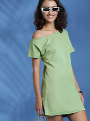 Sage Green One-Shoulder Short Sleeve Mini T-Shirt Dress