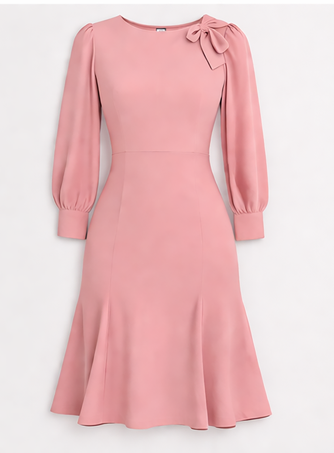 Rose Pink Bishop Sleeve Bow Detail Mermaid Dress