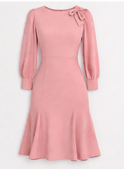 Rose Pink Bishop Sleeve Bow Detail Mermaid Dress
