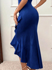 Royal Blue V-Neck Mermaid Midi Dress